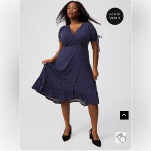 Torrid Wrap Midi Dress Navy White Polka Dots